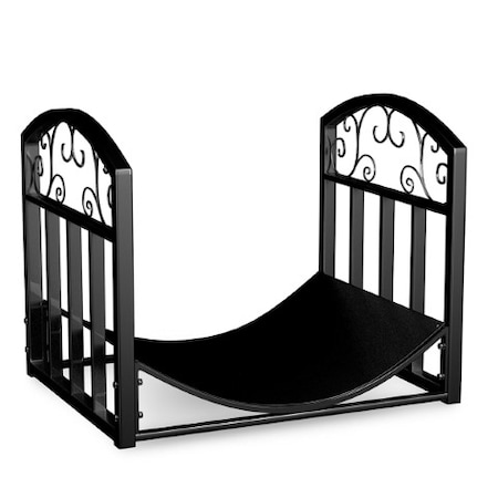 Hastings Home Firewood Rack Metal Holder with Decorative Scroll Design for Log Storage Bin, Indoor/Outdoor (Black) 212261MZR